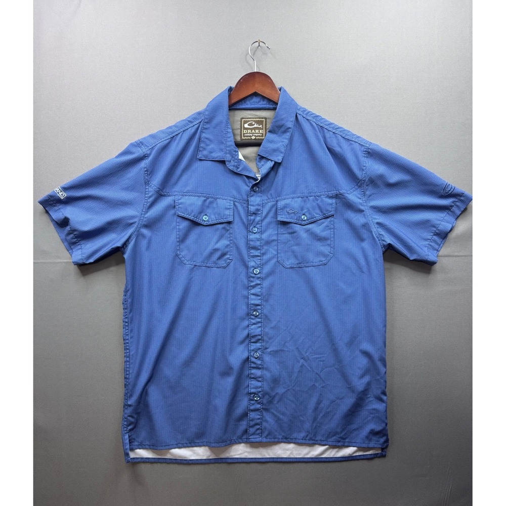 Drake Clothing Company Blue Gingham Short‎ Sleeve Button Up Shirt Men's Size L